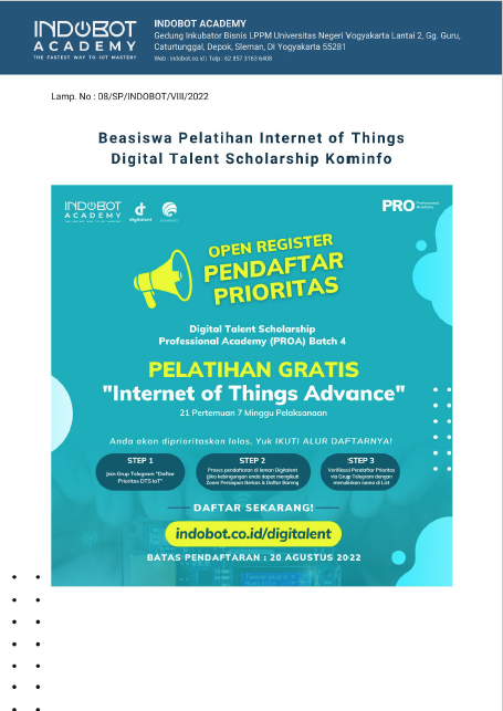 Beasiswa Pelatihan Internet Of Things Digital Talent Scholarship